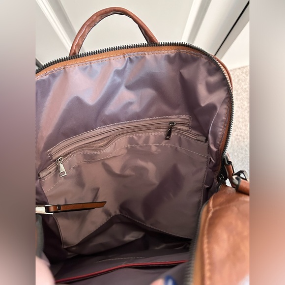 Convertible brown faux leather PU backpack purse NEW vintage leather look roomy - Picture 5 of 11